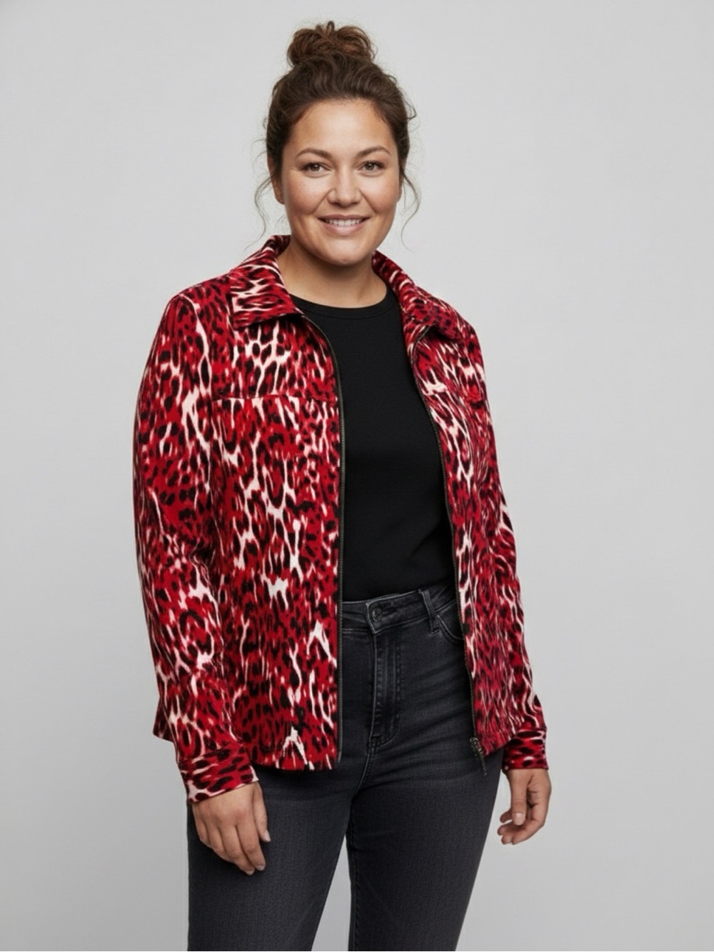 Chico's Red Leopard Print Bomber Jacket